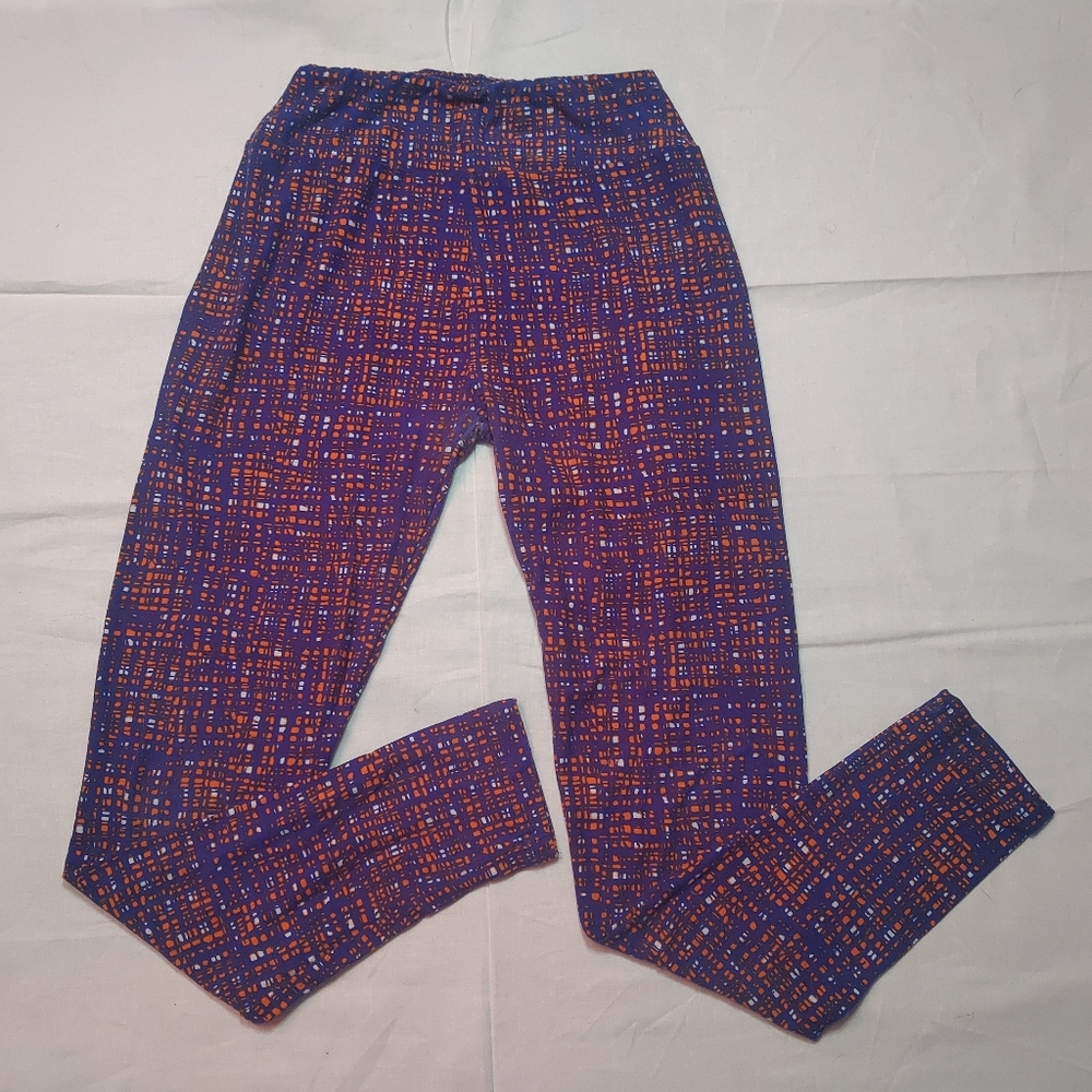 Lularoe Leggings Women's One Size Blue Yellow Checkered Geometric Stretchy Pants